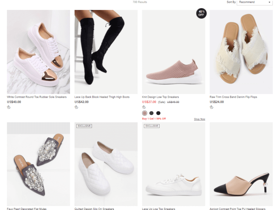 Một số mặt hàng phụ kiện thời trang trên shein.com.